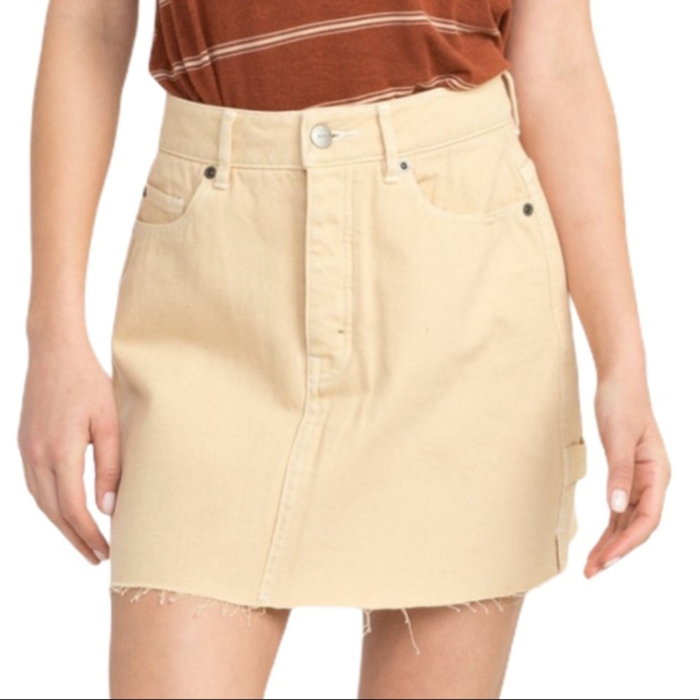 RVCA Hunn Neo denim utility frayed hem mini skirt